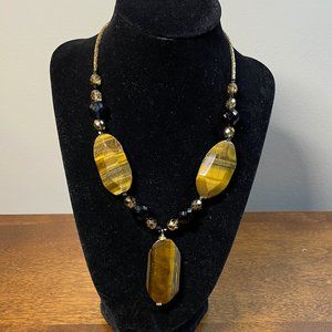 Striking Brown & Gold Colored Glass & Beaded Necklace. Great condition.